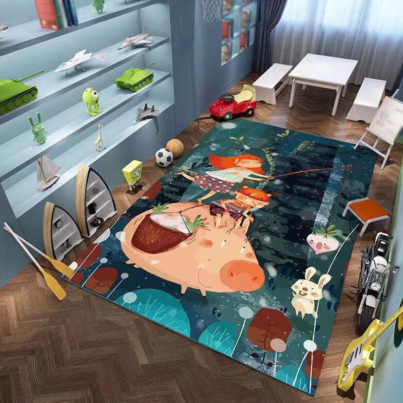 Pink and Green Kids Rug Polyester Cartoon Character Pattern Rug Pet Friendly Washable Anti-Slip Backing Carpet for Decoration Dark Green Clearhalo 'Area Rug' 'Rug' 1717069