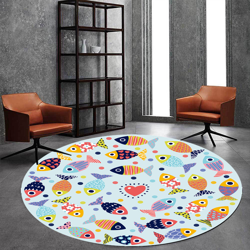 Green and Blue Kids Rug Polyester Animal and Fish Pattern Rug Pet Friendly Washable Anti-Slip Backing Carpet for Decoration Light Blue Clearhalo 'Area Rug' 'Rug' 1717143