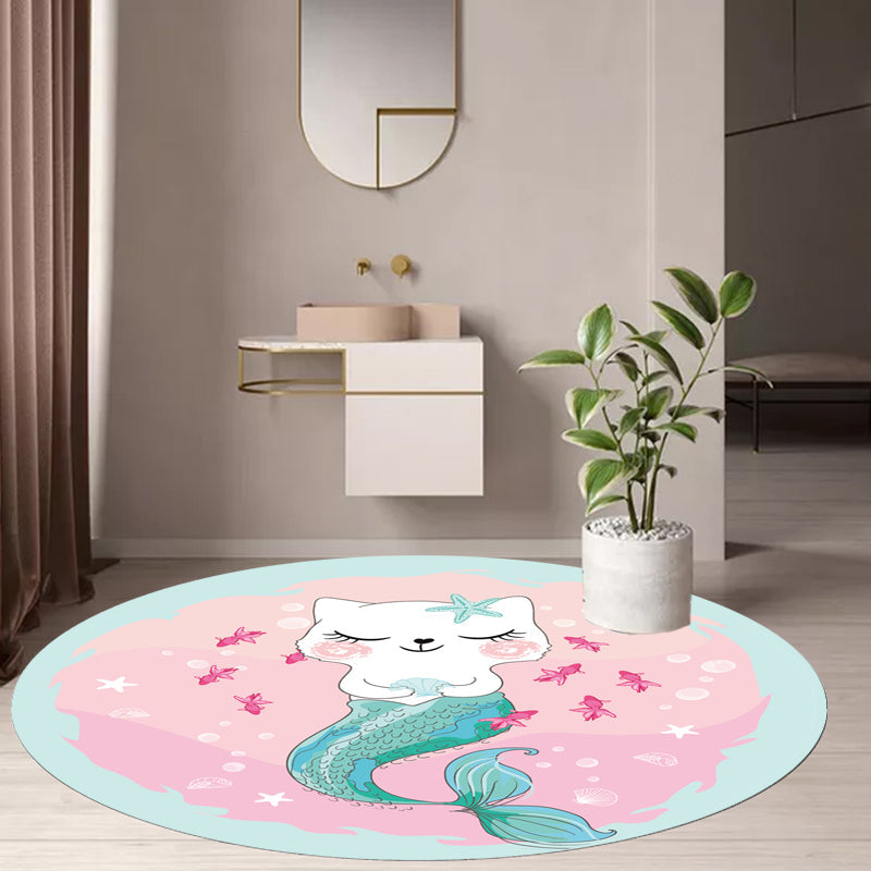 Kids Cartoon Cat Pattern Rug Pink and Red Polyester Rug Washable Pet Friendly Non-Slip Area Rug for Child's Bedroom Pink Clearhalo 'Area Rug' 'Rug' 1717249