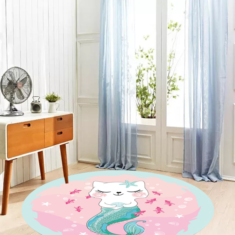 Kids Cartoon Cat Pattern Rug Pink and Red Polyester Rug Washable Pet Friendly Non-Slip Area Rug for Child's Bedroom Clearhalo 'Area Rug' 'Rug' 1717250