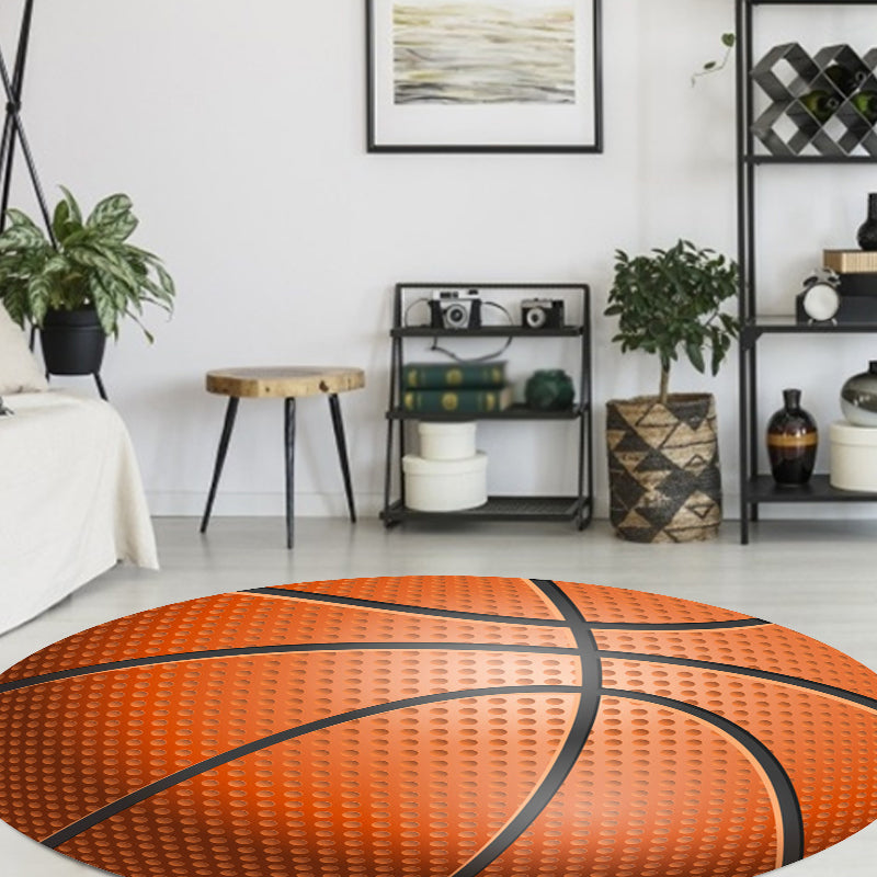 Fancy Sports Pattern Rug Orange and White Kids Rug Polyester Washable Pet Friendly Anti-Slip Carpet for Children's Room Clearhalo 'Area Rug' 'Rug' 1717347