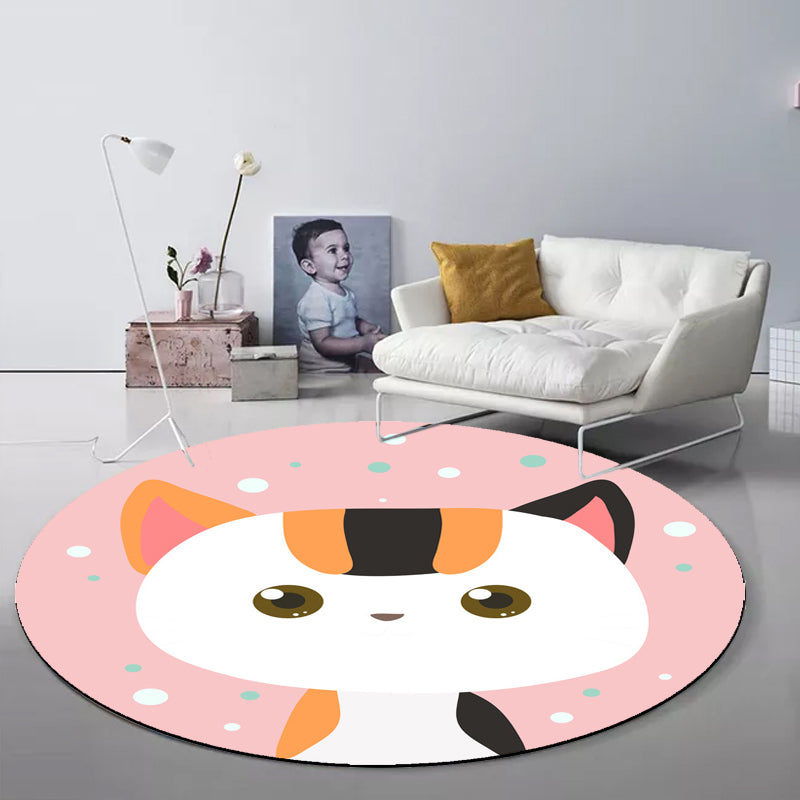 Pink and Blue Kids Rug Polyester Cartoon Animal Pattern Rug Pet Friendly Washable Anti-Slip Backing Carpet for Decoration Pink Clearhalo 'Area Rug' 'Rug' 1717378
