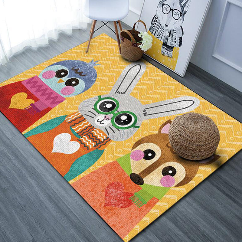 Cute Cartoon Animal Pattern Rug with Fish Multicolor Kids Rug Polyester Washable Pet Friendly Anti-Slip Carpet for Children's Room Yellow Clearhalo 'Area Rug' 'Rug' 1717487