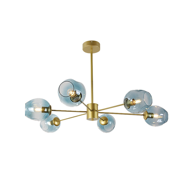 Gold Branch Chandelier Lighting Post Modern 6/8 Lights Light Blue/Clear/Amber Glass Ceiling Suspension Lamp Clearhalo 'Ceiling Lights' 'Chandeliers' 'Clear' 'Glass shade' 'Glass' 'Industrial' 'Modern Chandeliers' 'Modern' 'Tiffany' 'Traditional Chandeliers' Lighting' 171801