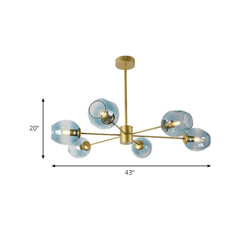 Gold Branch Chandelier Lighting Post Modern 6/8 Lights Light Blue/Clear/Amber Glass Ceiling Suspension Lamp Clearhalo 'Ceiling Lights' 'Chandeliers' 'Clear' 'Glass shade' 'Glass' 'Industrial' 'Modern Chandeliers' 'Modern' 'Tiffany' 'Traditional Chandeliers' Lighting' 171802