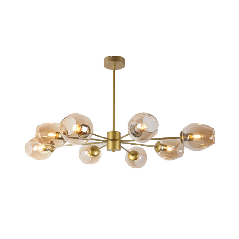 Gold Branch Chandelier Lighting Post Modern 6/8 Lights Light Blue/Clear/Amber Glass Ceiling Suspension Lamp Clearhalo 'Ceiling Lights' 'Chandeliers' 'Clear' 'Glass shade' 'Glass' 'Industrial' 'Modern Chandeliers' 'Modern' 'Tiffany' 'Traditional Chandeliers' Lighting' 171818