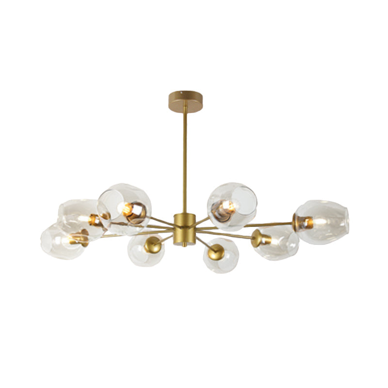 Gold Branch Chandelier Lighting Post Modern 6/8 Lights Light Blue/Clear/Amber Glass Ceiling Suspension Lamp Clearhalo 'Ceiling Lights' 'Chandeliers' 'Clear' 'Glass shade' 'Glass' 'Industrial' 'Modern Chandeliers' 'Modern' 'Tiffany' 'Traditional Chandeliers' Lighting' 171824