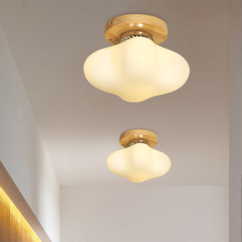 Milk Glass Curved Square Flush Ceiling Light Hotel 1 Bulb Simple Style Ceiling Lamp in White Clearhalo 'Ceiling Lights' 'Close To Ceiling Lights' 'Close to ceiling' 'Glass shade' 'Glass' 'Semi-flushmount' Lighting' 171837