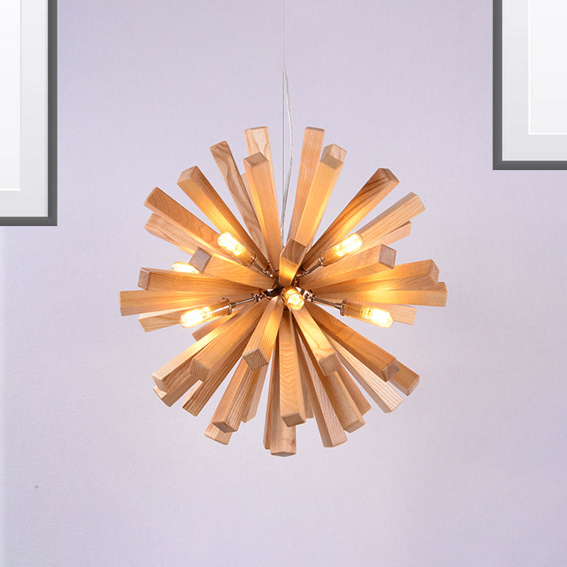 Starburst Chandelier Pendant Light Modernism Wood 14"/20.5"/28" Dia LED Beige Hanging Ceiling Light Clearhalo 'Carpenter Chandeliers' 'Ceiling Lights' 'Chandeliers' 'Industrial' 'Modern Chandeliers' 'Modern' Lighting' 1719578