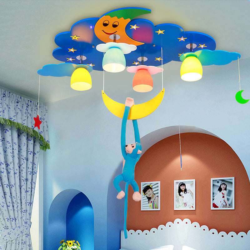Colorful Night View Flush Mount Light with Hanging Money Modern Metal Ceiling Fixture for Teen 4 Blue Clearhalo 'Ceiling Lights' 'Close To Ceiling Lights' 'Close to ceiling' 'Flush mount' Lighting' 171995