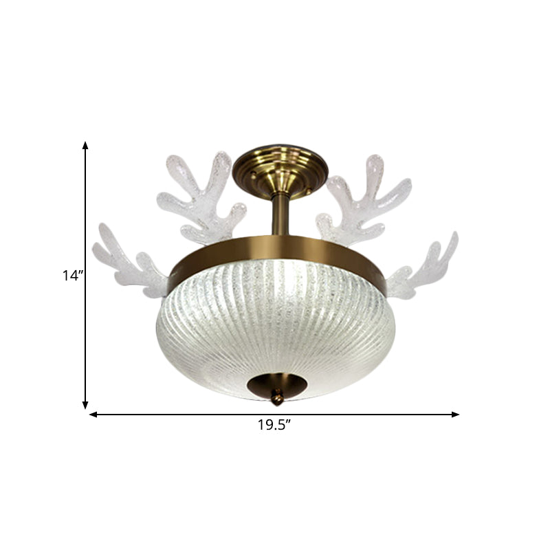 Bowl Prismatic Glass Ceiling Light Nordic 8-Head Gold Semi Flush Mount with Antler Design Clearhalo 'Ceiling Lights' 'Close To Ceiling Lights' 'Close to ceiling' 'Semi-flushmount' Lighting' 1722994