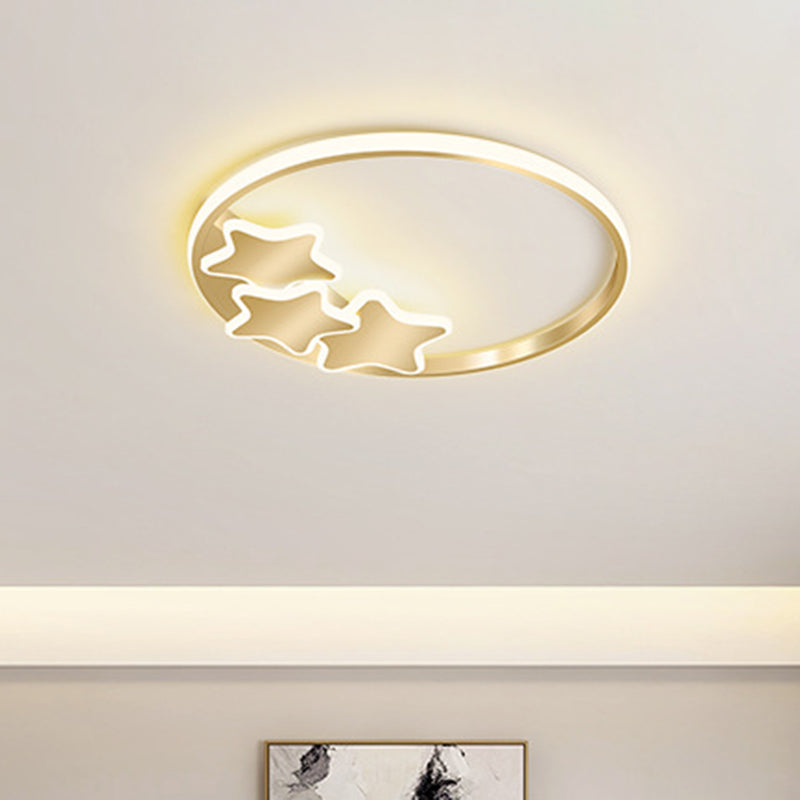 Gold LED Ring and Star Flushmount Simplicity Acrylic Ceiling Mounted Fixture in Warm/White Light Gold Clearhalo 'Ceiling Lights' 'Close To Ceiling Lights' 'Close to ceiling' 'Flush mount' Lighting' 1723083