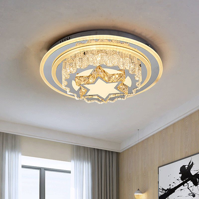 Chrome LED Flower/Star Ceiling Fixture Modern Hand-Cut Crystal Flush Mount Lighting for Sleeping Room Chrome Star Clearhalo 'Ceiling Lights' 'Close To Ceiling Lights' 'Close to ceiling' 'Flush mount' Lighting' 1723231