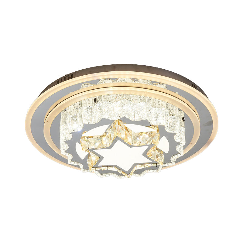 Chrome LED Flower/Star Ceiling Fixture Modern Hand-Cut Crystal Flush Mount Lighting for Sleeping Room Clearhalo 'Ceiling Lights' 'Close To Ceiling Lights' 'Close to ceiling' 'Flush mount' Lighting' 1723233