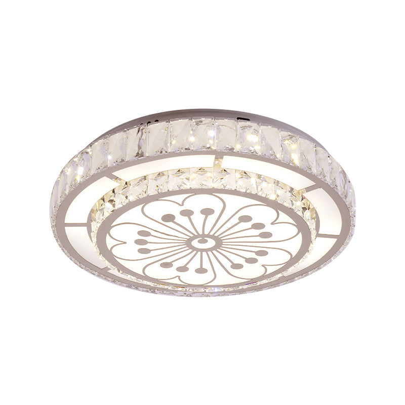 Chrome LED Round Flush Light Modernist Faceted Crystal Ceiling Mounted Fixture with Flower Pattern Clearhalo 'Ceiling Lights' 'Close To Ceiling Lights' 'Close to ceiling' 'Flush mount' Lighting' 1723289