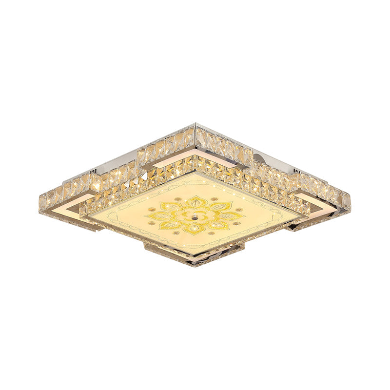 Square Flush Mount Fixture Minimalist Faceted Crystal LED Doorway Ceiling Flush in Chrome Clearhalo 'Ceiling Lights' 'Close To Ceiling Lights' 'Close to ceiling' 'Flush mount' Lighting' 1723347