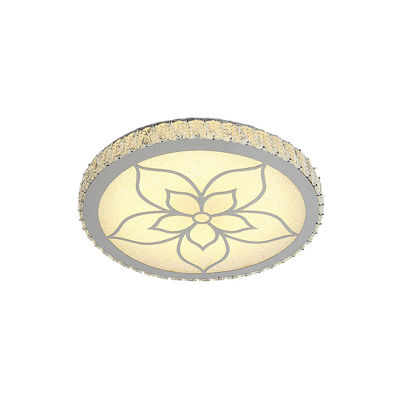 Simplicity LED Flush Mount Lighting Chrome Round Ceiling Fixture with Crystal Rectangle Shade Clearhalo 'Ceiling Lights' 'Close To Ceiling Lights' 'Close to ceiling' 'Semi-flushmount' Lighting' 1723360