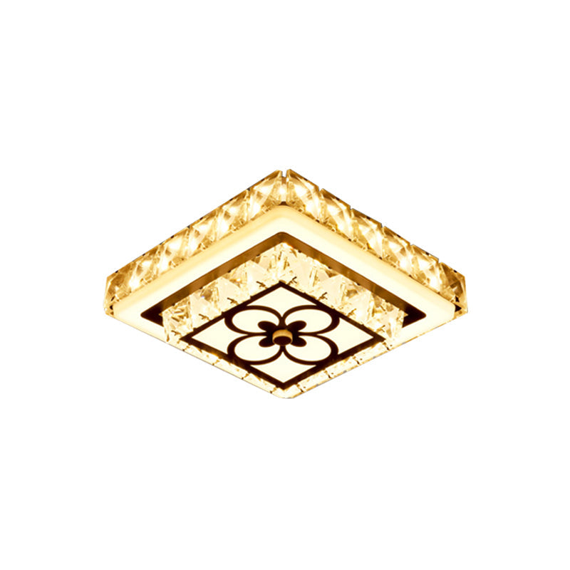 Round/Square Flush Mount Lamp Modernist Crystal Block LED Corridor Ceiling Lighting in Chrome Clearhalo 'Ceiling Lights' 'Close To Ceiling Lights' 'Close to ceiling' 'Flush mount' Lighting' 1723392