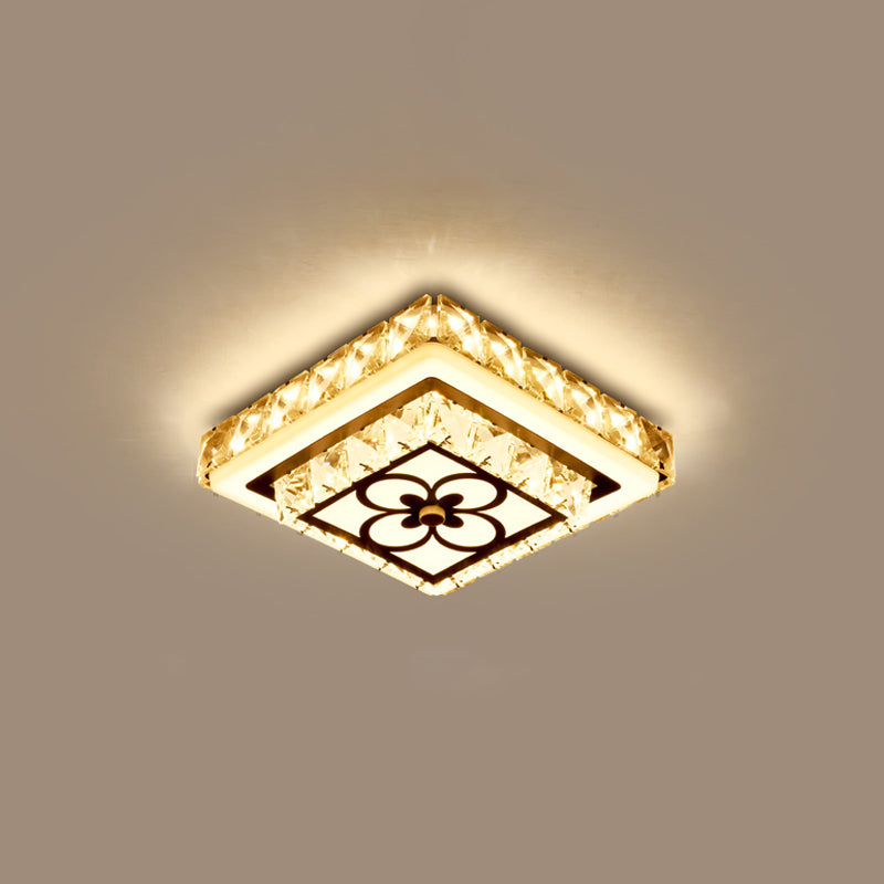 Round/Square Flush Mount Lamp Modernist Crystal Block LED Corridor Ceiling Lighting in Chrome Clearhalo 'Ceiling Lights' 'Close To Ceiling Lights' 'Close to ceiling' 'Flush mount' Lighting' 1723393