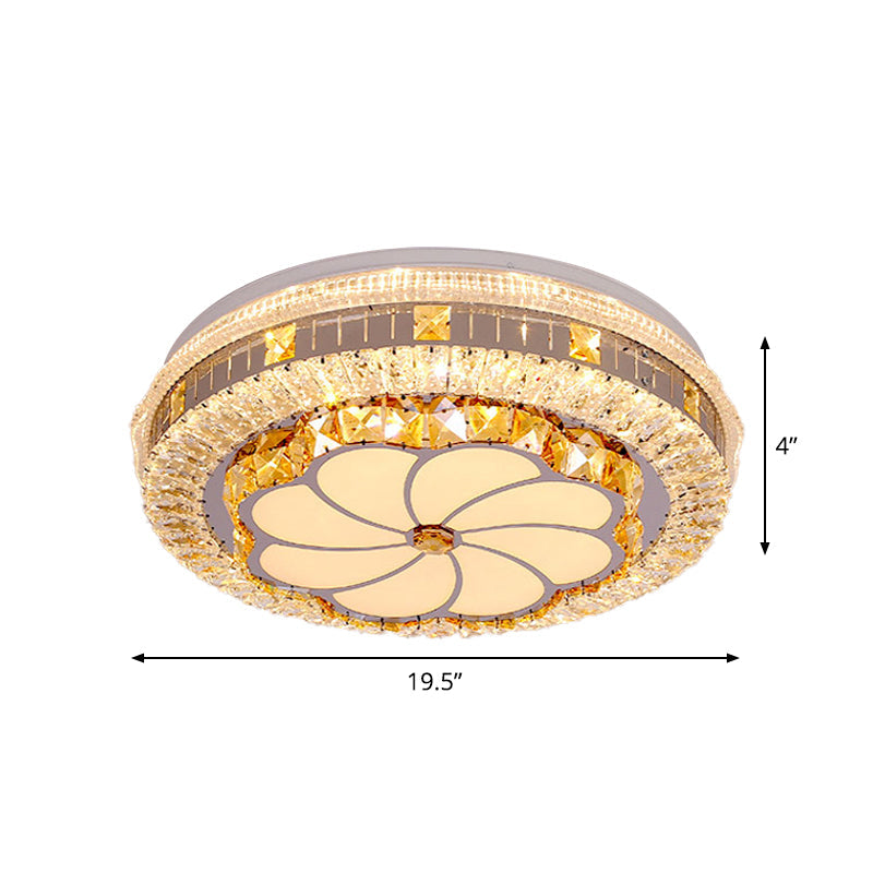 Faceted Crystal Round Flush Light Modernism LED Chrome Ceiling Mounted Fixture with Lotus Pattern Clearhalo 'Ceiling Lights' 'Close To Ceiling Lights' 'Close to ceiling' 'Flush mount' Lighting' 1723427
