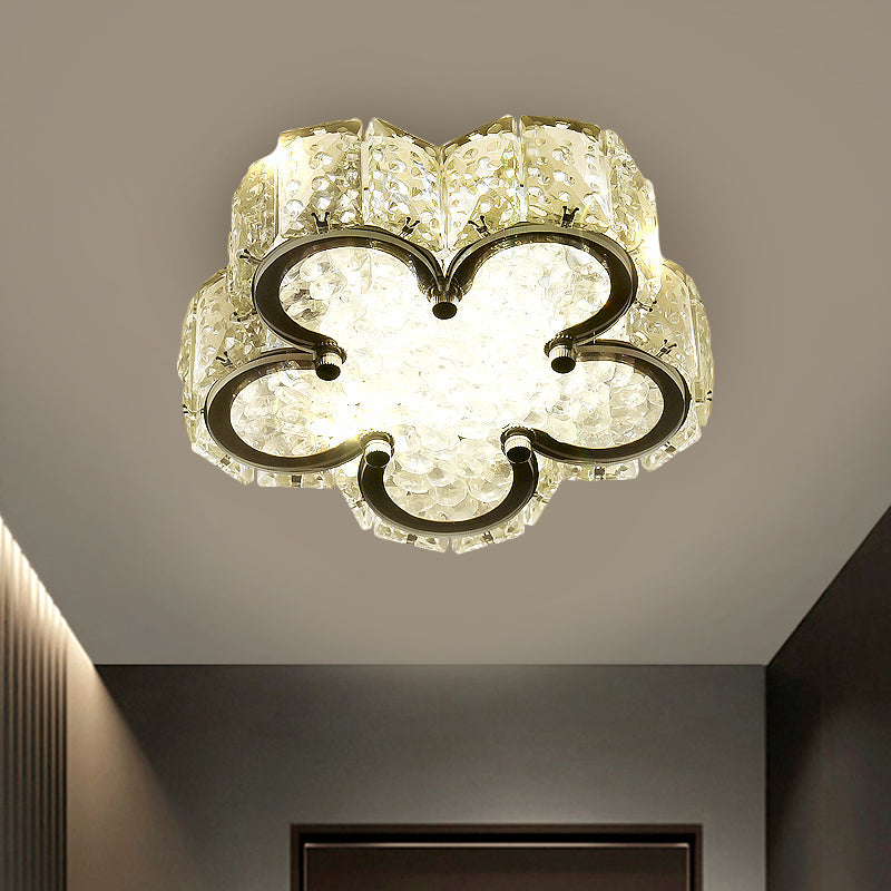 Minimalist LED Flush Lamp Stainless-Steel Round/Square/Flower Ceiling Fixture with Clear Crystal Shade in Warm/White Light Clear Flower Clearhalo 'Ceiling Lights' 'Close To Ceiling Lights' 'Close to ceiling' 'Flush mount' Lighting' 1723560