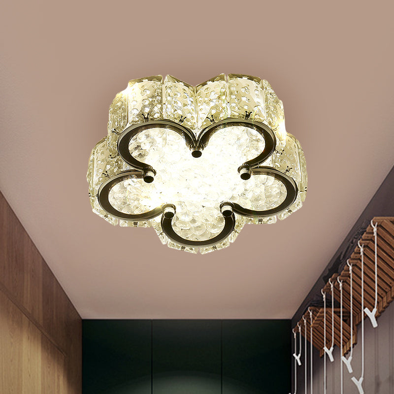 Minimalist LED Flush Lamp Stainless-Steel Round/Square/Flower Ceiling Fixture with Clear Crystal Shade in Warm/White Light Clearhalo 'Ceiling Lights' 'Close To Ceiling Lights' 'Close to ceiling' 'Flush mount' Lighting' 1723561