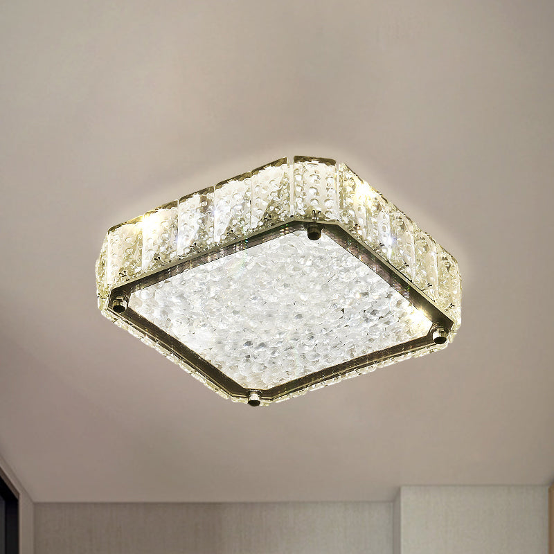 Minimalist LED Flush Lamp Stainless-Steel Round/Square/Flower Ceiling Fixture with Clear Crystal Shade in Warm/White Light Clearhalo 'Ceiling Lights' 'Close To Ceiling Lights' 'Close to ceiling' 'Flush mount' Lighting' 1723565