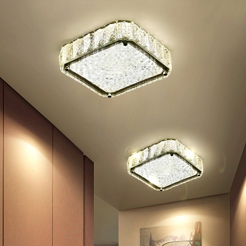 Minimalist LED Flush Lamp Stainless-Steel Round/Square/Flower Ceiling Fixture with Clear Crystal Shade in Warm/White Light Clearhalo 'Ceiling Lights' 'Close To Ceiling Lights' 'Close to ceiling' 'Flush mount' Lighting' 1723566