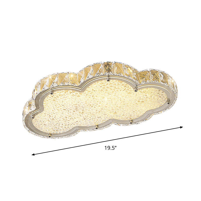 Crystal Block Cloud Ceiling Fixture Modernist 19.5"/25.5" W LED Flush Mount in Stainless-Steel, Warm/White Light Clearhalo 'Ceiling Lights' 'Close To Ceiling Lights' 'Close to ceiling' 'Flush mount' Lighting' 1723585