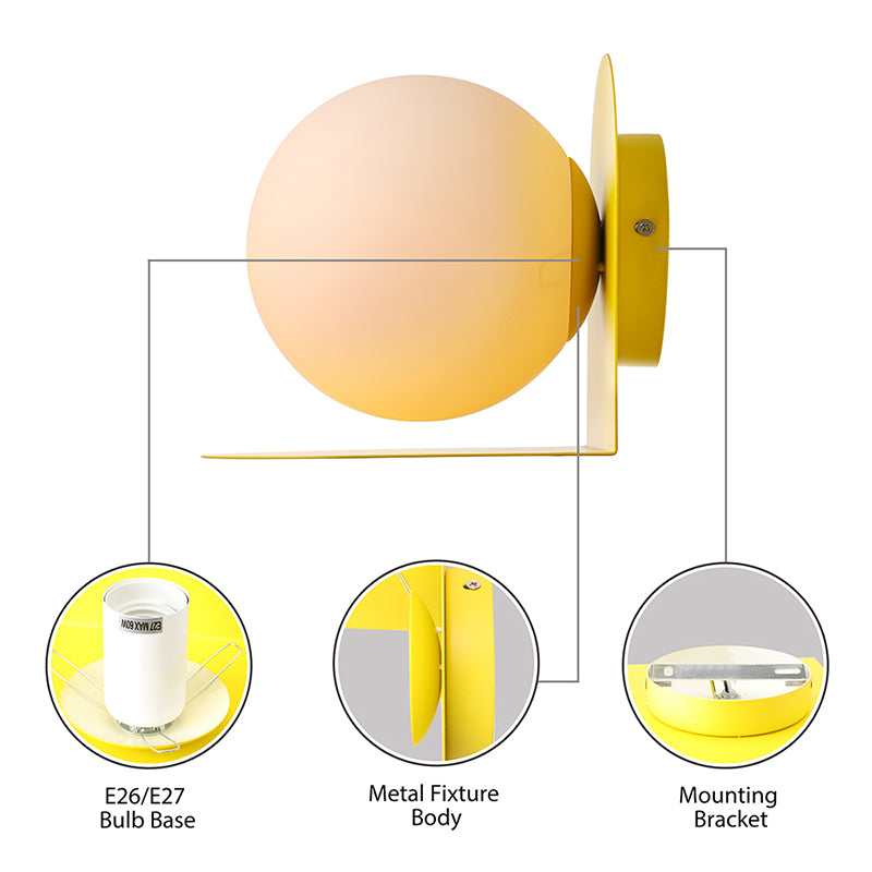 White Globe Wall Light Nordic Style Frosted Glass Sconce Light for Study Room Child Bedroom Clearhalo 'Wall Lamps & Sconces' 'Wall Lights' Lighting' 172360