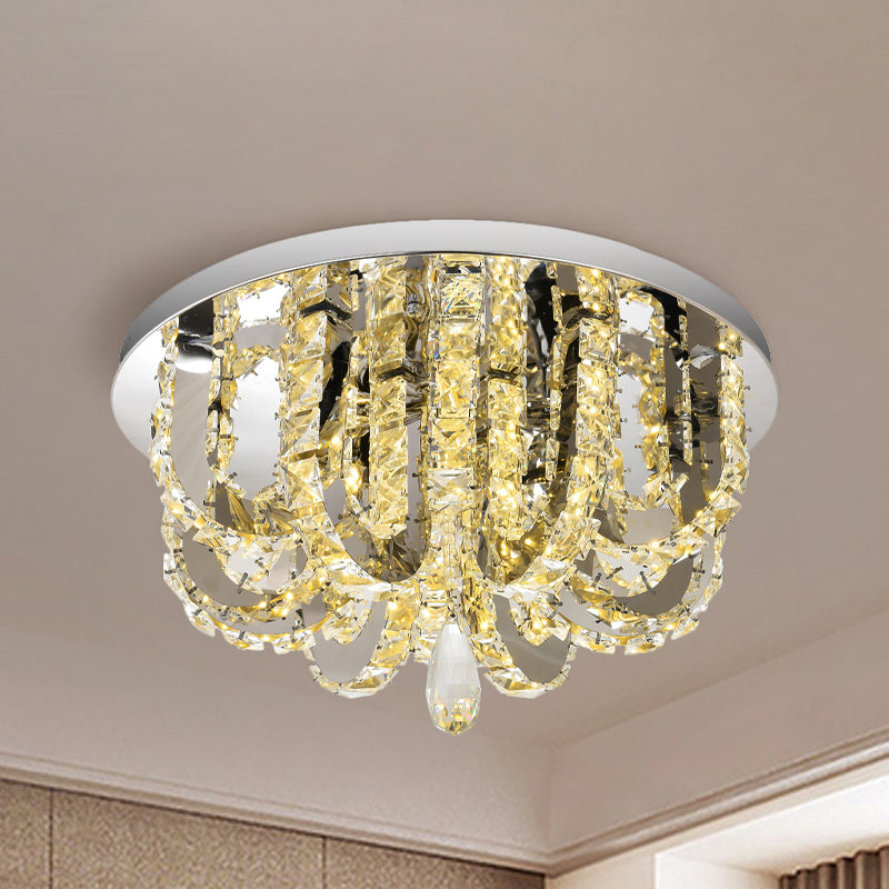 U-Shape Sleeping Room Ceiling Light Crystal Block LED Simplicity Flush Mount Lighting in Stainless-Steel Stainless-Steel Clearhalo 'Ceiling Lights' 'Close To Ceiling Lights' 'Close to ceiling' 'Flush mount' Lighting' 1723604