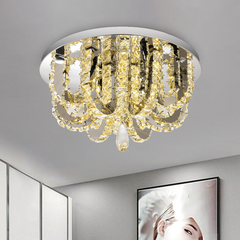 U-Shape Sleeping Room Ceiling Light Crystal Block LED Simplicity Flush Mount Lighting in Stainless-Steel Clearhalo 'Ceiling Lights' 'Close To Ceiling Lights' 'Close to ceiling' 'Flush mount' Lighting' 1723605