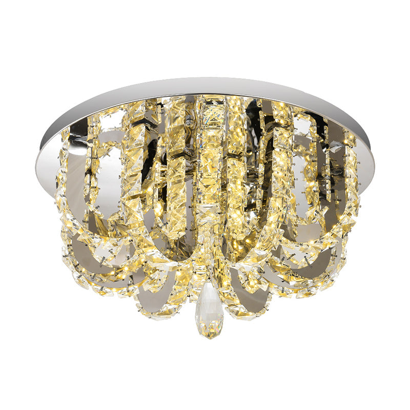 U-Shape Sleeping Room Ceiling Light Crystal Block LED Simplicity Flush Mount Lighting in Stainless-Steel Clearhalo 'Ceiling Lights' 'Close To Ceiling Lights' 'Close to ceiling' 'Flush mount' Lighting' 1723606