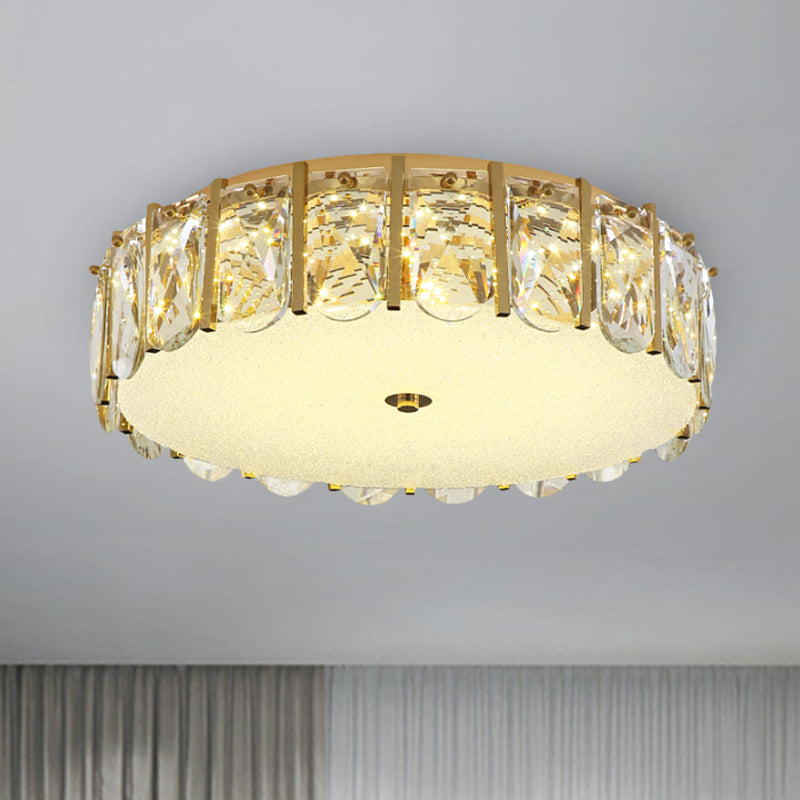 Drum Ceiling Mounted Light Modern Clear Crystal LED Bedroom Flush Lamp in Stainless-Steel Clear Clearhalo 'Ceiling Lights' 'Close To Ceiling Lights' 'Close to ceiling' 'Flush mount' Lighting' 1723612