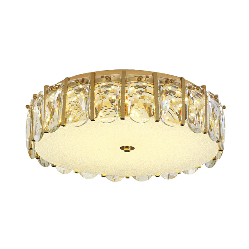 Drum Ceiling Mounted Light Modern Clear Crystal LED Bedroom Flush Lamp in Stainless-Steel Clearhalo 'Ceiling Lights' 'Close To Ceiling Lights' 'Close to ceiling' 'Flush mount' Lighting' 1723614
