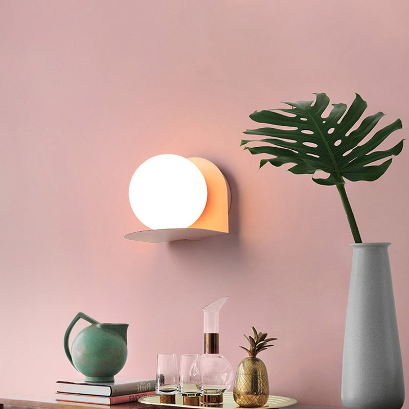 White Globe Wall Light Nordic Style Frosted Glass Sconce Light for Study Room Child Bedroom Clearhalo 'Wall Lamps & Sconces' 'Wall Lights' Lighting' 172362