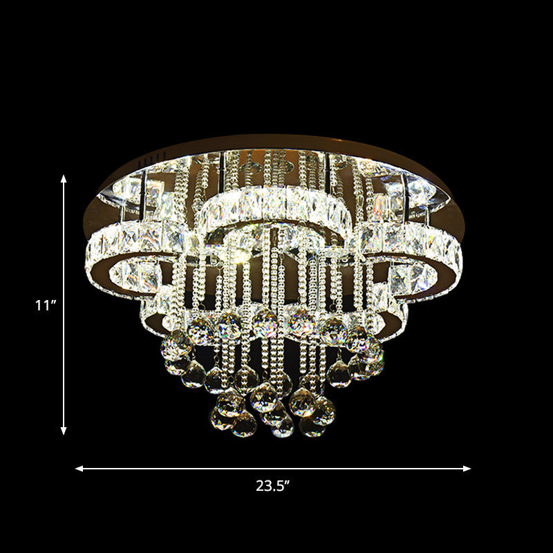 Beveled Crystal Flower Ceiling Lighting Simple LED Semi Flush Mount with Droplet in Chrome Clearhalo 'Ceiling Lights' 'Close To Ceiling Lights' 'Close to ceiling' 'Semi-flushmount' Lighting' 1723632