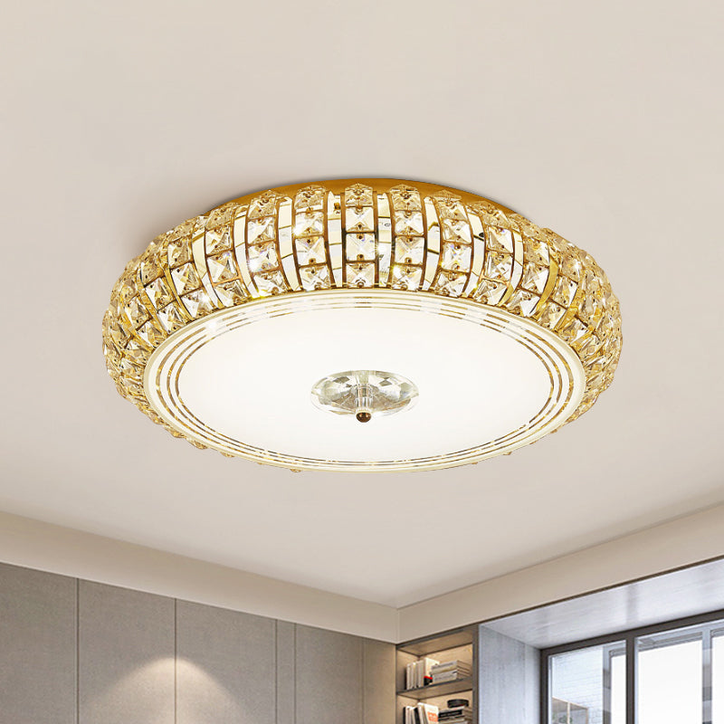 Chrome/Gold LED Circular Flushmount Modernist Faceted Crystal Ceiling Mounted Light, 15"/19" Width Gold Clearhalo 'Ceiling Lights' 'Close To Ceiling Lights' 'Close to ceiling' 'Flush mount' Lighting' 1723645