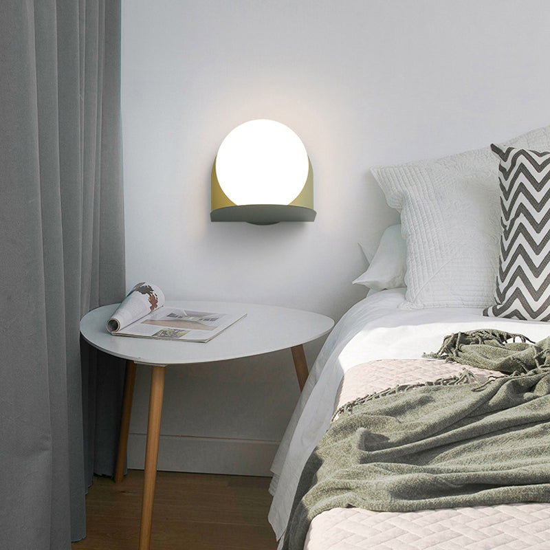 White Globe Wall Light Nordic Style Frosted Glass Sconce Light for Study Room Child Bedroom Green 6" Clearhalo 'Wall Lamps & Sconces' 'Wall Lights' Lighting' 172366