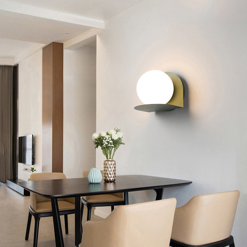 White Globe Wall Light Nordic Style Frosted Glass Sconce Light for Study Room Child Bedroom Clearhalo 'Wall Lamps & Sconces' 'Wall Lights' Lighting' 172367