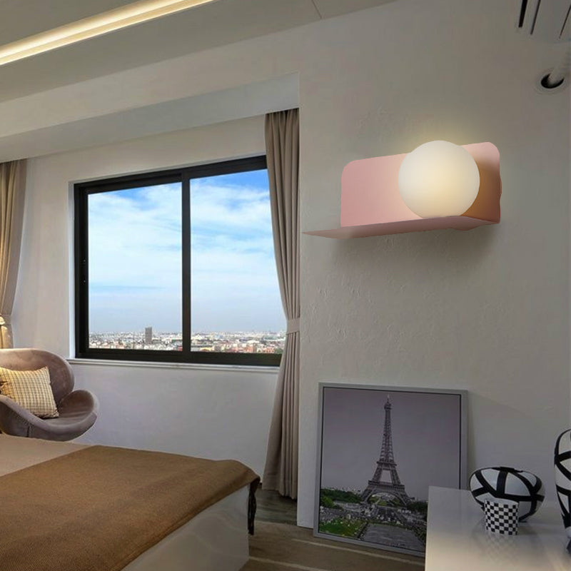 White Globe Wall Light Nordic Style Frosted Glass Sconce Light for Study Room Child Bedroom Pink 14" Clearhalo 'Wall Lamps & Sconces' 'Wall Lights' Lighting' 172372