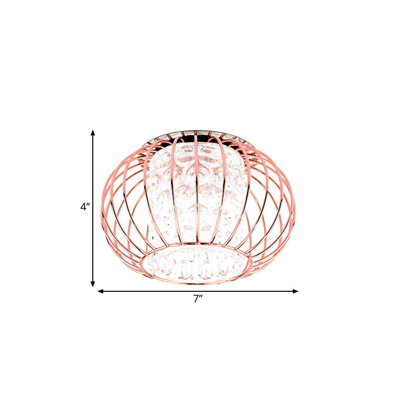 Gold Ball Cage Flushmount Modern LED Metal Ceiling Flush with Inner Cylinder Crystal Shade in Warm/White Light Clearhalo 'Ceiling Lights' 'Close To Ceiling Lights' 'Close to ceiling' 'Flush mount' Lighting' 1723739