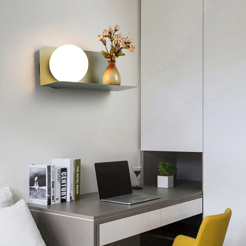 White Globe Wall Light Nordic Style Frosted Glass Sconce Light for Study Room Child Bedroom Green 14" Clearhalo 'Wall Lamps & Sconces' 'Wall Lights' Lighting' 172376
