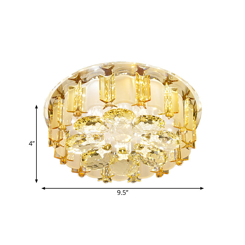 Crystal Block Floral Semi Mount Lighting Modernist LED Ceiling Light Fixture in Chrome, Warm/White Light Clearhalo 'Ceiling Lights' 'Close To Ceiling Lights' 'Close to ceiling' 'Semi-flushmount' Lighting' 1723760