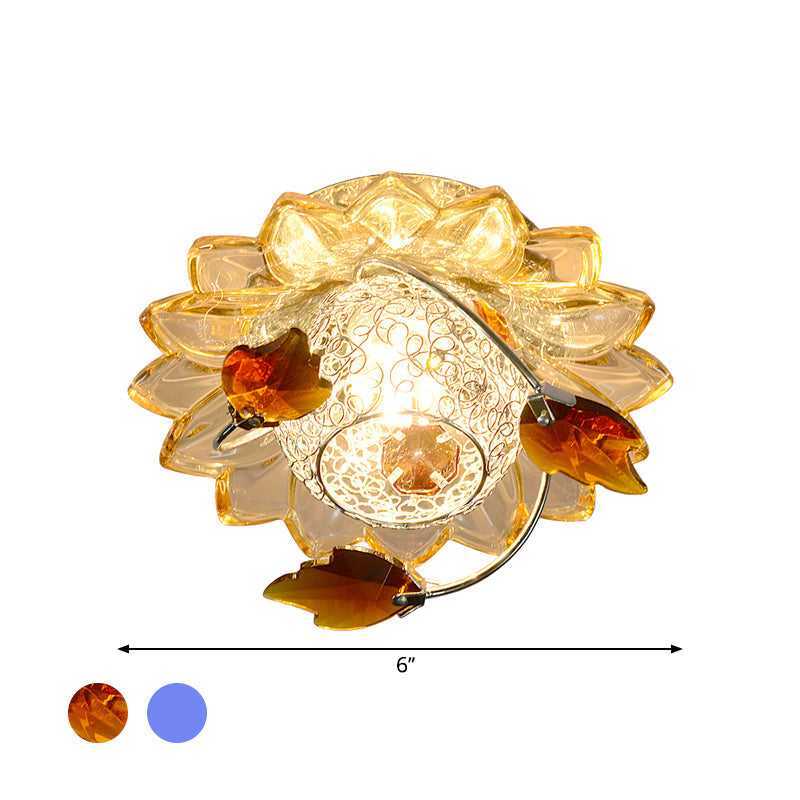 Globe Flush Mount Fixture Modern Metal 1 Bulb Blue/Tan Ceiling Light in Warm/White Light with Crystal Maple Leaf Deco Clearhalo 'Ceiling Lights' 'Close To Ceiling Lights' 'Close to ceiling' 'Flush mount' Lighting' 1723797