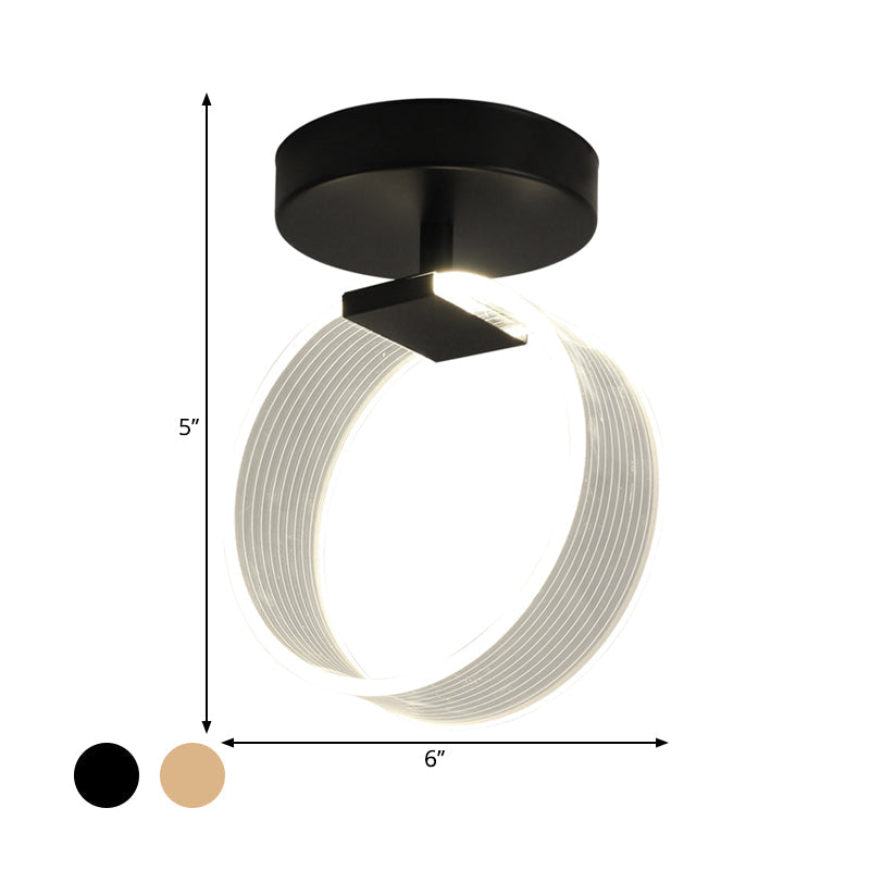 LED Corridor Ceiling Lamp Modern Black/Gold Semi Flush Mount Lighting with Circular Acrylic Shade Clearhalo 'Ceiling Lights' 'Close To Ceiling Lights' 'Close to ceiling' 'Semi-flushmount' Lighting' 1723839