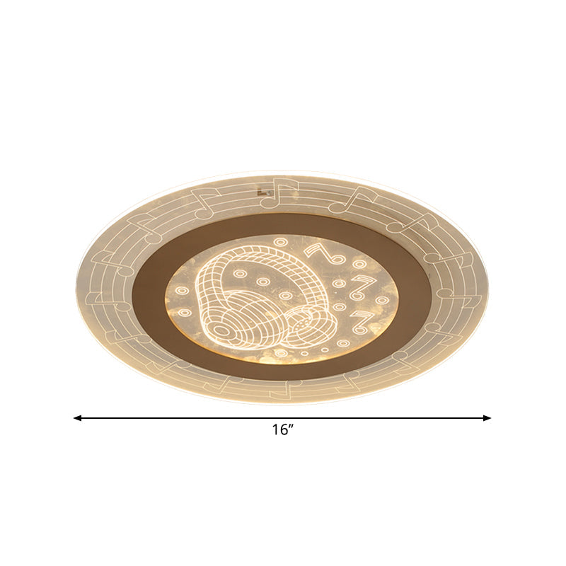 Acrylic Disc Ceiling Lamp Minimalist LED White Flush Mount Fixture with Music Note Pattern, 16"/19.5" W Clearhalo 'Ceiling Lights' 'Close To Ceiling Lights' 'Close to ceiling' 'Flush mount' Lighting' 1723861