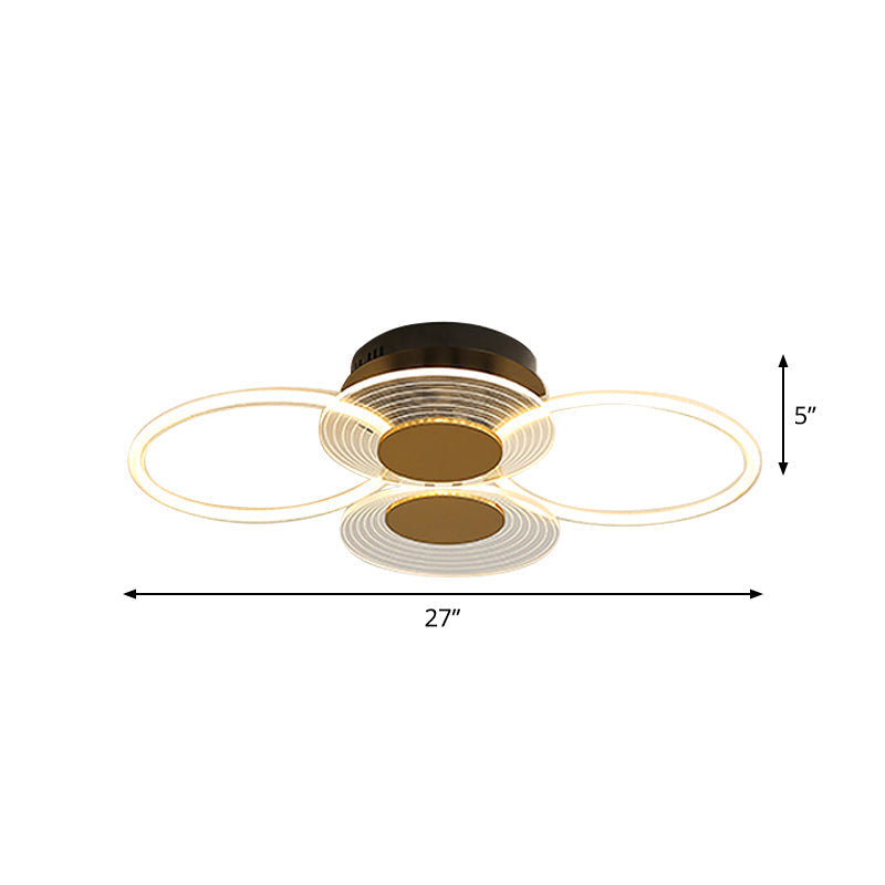Hoops Acrylic Ceiling Mounted Fixture Contemporary 3/4 Heads Black Semi Flush Light for Restaurant Clearhalo 'Ceiling Lights' 'Close To Ceiling Lights' 'Close to ceiling' 'Semi-flushmount' Lighting' 1723950