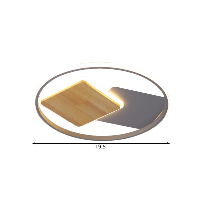 Modern LED Close to Ceiling Lamp Grey Ring and Square Flush Mount Light with Metallic Shade, 16"/19.5" Width Clearhalo 'Ceiling Lights' 'Close To Ceiling Lights' 'Close to ceiling' 'Flush mount' Lighting' 1724004