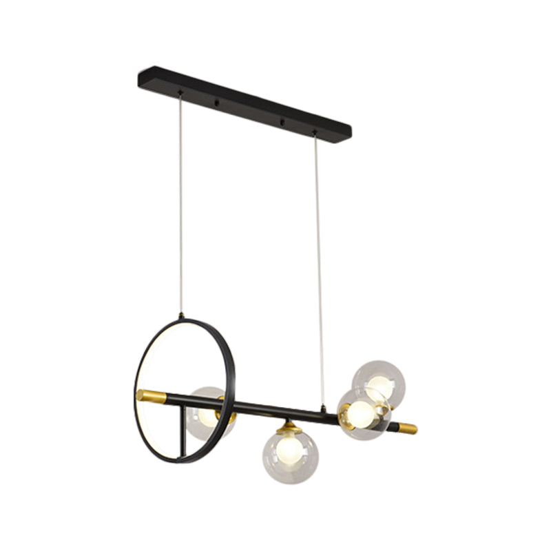 Simple Molecular Island Chandelier Clear Glass 4/6-Light Dining Room Pendant Light Fixture in Black with Metal Ring Deco Clearhalo 'Ceiling Lights' 'Island Lights' Lighting' 1724045